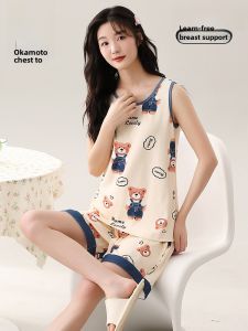 ชุดนอนผู้หญิงผ้าฝ้ายแท้บางฤดูร้อน ชุดอยู่บ้านแขนกุดแบบสวมหัว ชุดนอนผู้หญิงวัยรุ่น ชุดนอนฤดูร้อน ชุดนอนผู้หญิงแบบสวมหัว