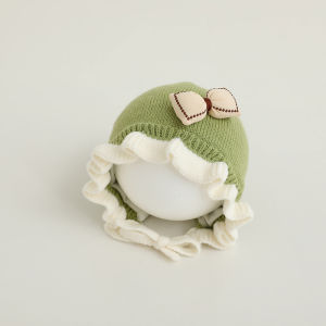 Baby Autumn Winter Hat Lace Sweet Princess Female Baby Ear Protection Winter Knitting Woolen Cap Bucket Hat Pure Cotton