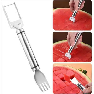YESPERY 2 in 1 Stainless Steel Watermelon Cutter Salad Cubed Fruit Tool Double headed Watermelon Digger Kitchen Gadgets