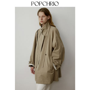 POPCHRIO | Áo Khoác Ngắn Cổ Đứng Đơn Giản Bằng Cotton Có Nơ