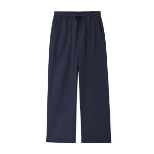 Cotton Patch Pocket Straight Leg Pants Adjustable Waist Casual Trousers