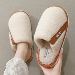 รองเท้าแตะผ้าฝ้ายบุขนแกะหนาสำหรับฤดูใบไม้ร่วงและฤดูหนาวสำหรับผู้ชายและผู้หญิงในบ้านกันลื่นกันกลิ่นรองเท้าแตะแบบมีพื้นหนา