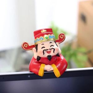 Miniature God of Wealth Statue Pendant - 2.79 inch Red Festive Auspicious Decoration