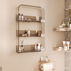 Punch-Free Bathroom Acrylic Wall Shelf Washstand Cosmetics Wall Storage Display Shelf