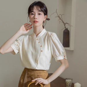 WANGGONGZHU | Elegant New Chinese Style Shirt Womens Fashionable Button Design Summer Top Princess Commute Style Loose Fit UV Protection