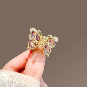 Fairy Purple Crystal Rhinestone Butterfly Hair Clip Exquisite Womens Bangs Side Hair Claw Fashion Korean Style Hair Accessories