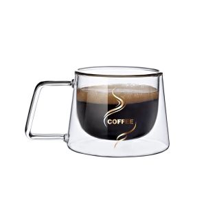 Ly Cà Phê Thủy Tinh Hai Lớp Trong Suốt 200ml Có Tay Cầm Chịu Nhiệt Dùng Cho Espresso Latte Cappuccino Trà Dùng Cho Bữa Sáng Thân Thiện Với Môi Trường