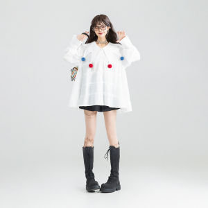 KEIKO Sharp Collar Shirt Womens Early Autumn Texture Weave White Top Korean Style Doll Shirt Sweet Loose Fit Long Sleeve