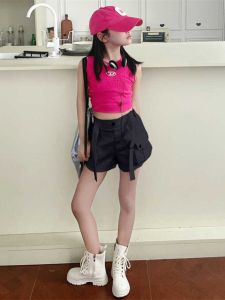 Korean Style Girls Summer Outfit Short Sleeve Tank Top And Shorts Two Piece Set Casual Spicy Girl Outerwear Fashionable Clothing
