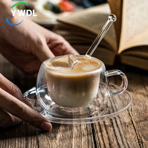 180/250ml Double Wall Glass Cup With Dish And Spoon Clear Glass Espresso Cups Set Heat Resistant Coffee Mug Handle Drinkware