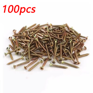 100Pcs M4 Flat Head Cross Recessed Wood Screws Zinc Plated Self-Tapping Screws for Furniture DIY Chipboard Fiberboard