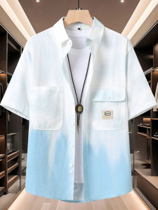 Áo Sơ Mi Nam Tay Ngắn Mùa Hè Cotton Nguyên Chất Mỏng Thời Trang Rộng Rãi Thoáng Khí Cổ Vuông Tay Lửng Áo Sơ Mi Thường Ngày