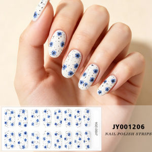 16Tips/Sheet Pink Blue Gradient Tulip Nail Polish Strips Long Oval Self Adhesive Semi-Cured Nails Stickers UV LED Manicure Wraps