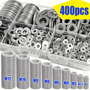 [Stainless Steel Washers Kit] 400pcs Stainless Steel Flat Washers Combination Kit (M2-M12) | for Home DIY Industrial Repairs K