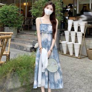 IELGY เดรสเปิดแผ่นหลังสลิมมิ่งเอวสไตล์หมึกสำหรับผู้หญิงชุดเดรสกระชับสัดส่วนเอวสไตล์ย้อนยุคฤดูร้อนใหม่