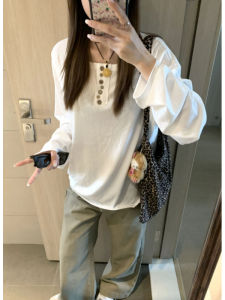 YUEZHONGWEI | White Rolled Sleeve Loose Design Sense Womens T-shirt
