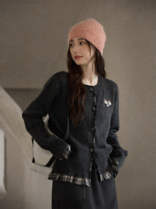 seemon | Áo Sweater Knitwear Plaids Xám Elegent Phong Cách Thoải Mái
