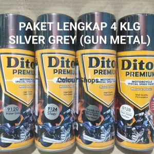 Pilok Cat Diton Premium Paket Lengkap 4 Kaleng Silver Grey (Gun Metal) Abu Abu Perak 9815 Primer Grey 9120 Silver 9124 Clear Gloss 9128 400cc Pilox Paketan Cat Semprot Special Spray Paint