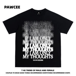 Pawcee American Retro Chinese Fad Floating Letters Fashion Brand Short Sleeve T-shirt Men and Women Loose Easiest for Match Couples Tops Ins