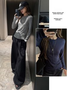 Miiow | Slimming Base Layer Shirt Long Sleeve Round Neck Womens Fashionable Outerwear Korean Style Early Autumn Solid Color Top