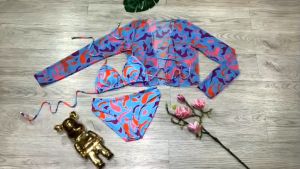 Bikini đồ bơi nữ đi biển set 3 chi tiết áo ngực kèm mút mỏng quần tam giác kèm áo khoác voan họa tiết sang đẹp chất liệu thun lạnh co dãn 4 chiều thoáng mát BINSPORTS BHV184