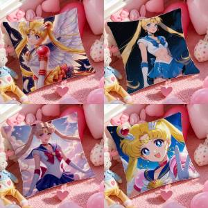 Bandai | Sailor Moon Sailor Pluto Anime Plush Pillow Cover Soft Short Plush Cushion Cover For Sofa Bedroom Home Decor Gift Decoration