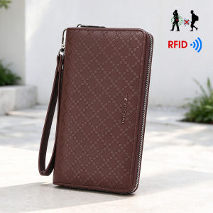 VOCOAL Fashion Long Wallet Men Long PU Leather Wallet RFID Blocking Anti-theft Zipper Purse Detachable Wrist Strap Large Capacity Card Holder