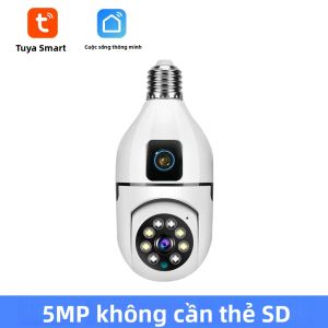 Camera CCTV PTZ WiFi 5MP Hai Ống Kính Bóng Đèn E27 Tương Thích Với Tuya Smart Life Tích Hợp AI Tự Động Theo Dõi Chuyển Động Người Giám Sát Video An Ninh Trong Nhà