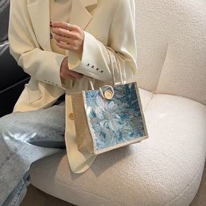 Korean Sling Bag Advanced Sense Art Niche Oil Painting Style Retro Simple Crossbody Bag Design Sense Printing Ink Handbag Hand Lunch Box Bag