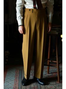 UGENTLE Mens High Waist Handmade Full Wool Trousers Autumn Maple Yellow Italian Style Fashion Urban Casual Business Leisure