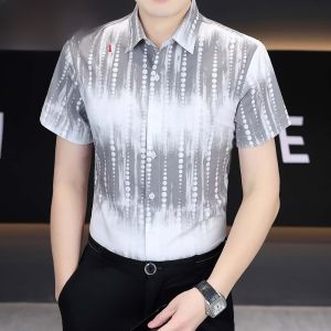 HENGYUANXIANG | Chengyuanxiang Mens Short Sleeve Shirt Casual Gradient Anti-Wrinkle Summer Fashionable City Style Standard Fit Button Up