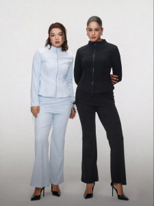 Elastic Barefeel Stand-up Collar Waist-tightening Zip Hoodie Yoga Culottes Flared Pants