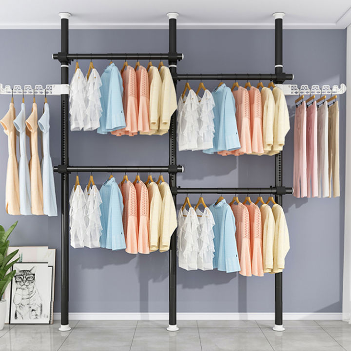 Clothes hanging rack closet organizer with stand heavy duty retractable