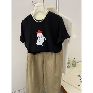 เสื้อยืดแขนสั้นผ้าโมดอลสไตล์เกาหลีสำหรับฤดูร้อน ทรงหลวม ปกติ คอกลม แขนสั้น แฟชั่นเสื้อผ้าทำงาน ผ้าฝ้ายผสมโพลีเอสเตอร์