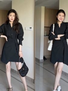 Slimming High-Waisted Irregular Fit V-Neck Dress