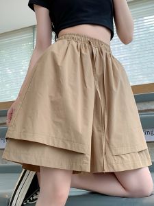 Ice Silk Quick Dry Workwear Shorts Women Summer Thin Loose Slim A-Line Wide Leg Pants Casual Five-Quarter Mid-Pants