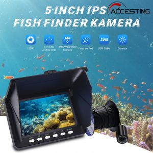 20m Underwater Fish Finder Camera 5 Inch HD IPS 1080P Display Fish Finder IR LED Night Vision Camera with 5000 mAh Battery for Ice River and Boat