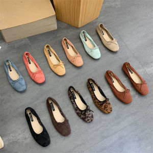 Spring Summer Womens Flat Ballet Shoes Versatile Square Head Butterfly Knot Casual Fashion Single Shoes Comfortable All-Match