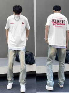 American High Street Retro Mens Pure Cotton Short Sleeve T-Shirt Trendy Summer Fashion Versatile Comfortable Breathable Casual Tee