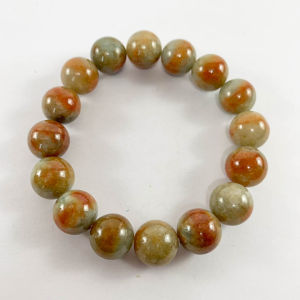 สร้อยข้อมือลูกประคำหยกแท้ สีแดงขาว ลายธรรมชาติ หยกพม่า เกรด A ขนาด 13 mm เม็ดกลมสวย 16 เม็ด หยกแท้ 100%