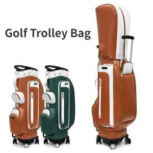 PGM Golf Bag for Mans Womens Korean Trolley Bag Waterproof Super Fiber Leather Four Wheel Standard Ball Package Hidden Pull Rod