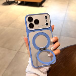 CHUANGYIWEI | Anti-Glare Large View Mirror Blue Silver Matte Finish Rotating Phone Case with Lens Protection