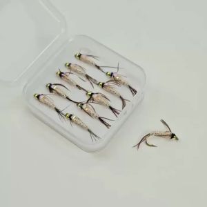 Topranc 10Pcs/Pack Goldhead Trout Fishing Flies Silver Wire Body Nymph Flies Trout Bait