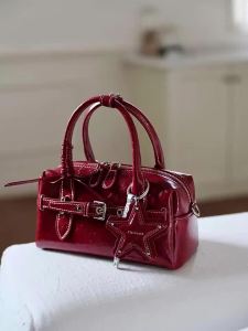 CHIO2ND | Túi Xách Tay Qua Suối Vintage Đỏ Mini Đựng Đa Năng Da Cao Cấp Dáng Boston Dành Cho Nữ Dùng Đi Tiệc Văn Phòng