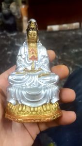Tượng Phật quan âm và địa tạng bằng đồng sơn màu áo bạc. cao 10cm