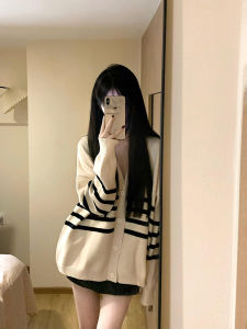 Áo Len Cardigan Dệt Kim Kẻ Sọc Phong Cách Hàn Quốc Rộng Rãi Cho Nữ Mùa Thu 2025 Áo Khoác Ngoài Thường Ngày Mềm Mại Có Nút