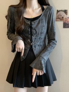 Chic French Waist-Cinching Shirt for Women Early Autumn New Style Hanging Neck Design plus Size Fashionable Korean Style Commute Wind