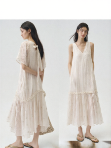 epoque de rueen | Resort Linen Lyocell Blend Embroidered Dress