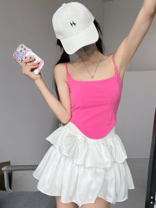 Áo Ba Lỗ Không Tay Màu Hồng Dopamine Ngắn Cho Nữ Mùa Hè Ngoài Trời Pure Desire Style Backless Fishbone Design Streetwear