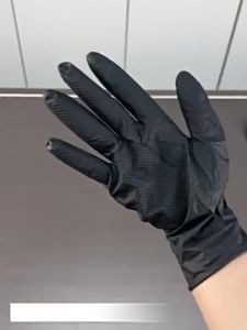 Găng Tay Nitrile Đen Chịu Lực Cao 8Mil Bề Mặt Vân Kim Cương Dùng Một Lần An Toàn Dành Cho Thợ Máy Chống Trơn Trượt 10 Chiếc/gói